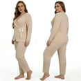thumbnail image 4 of MecTo Women Pajamas Sets, Lady Ribbed Knit V-neck Long-Sleeved PJ, 2 piece, Size M, 4 of 9