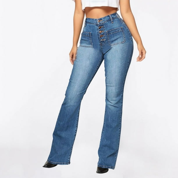 WILLBEST Jeans Mujer Pantalones Vaqueros Acampanados de Tiro Medio para Mujer, Ajustados, Elásticos, Cómodos, Con Corte de Bota, Informales y de Moda. Mediana