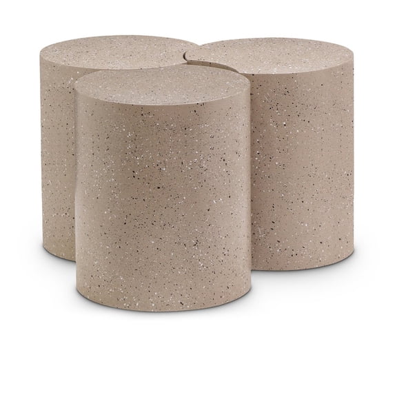 Meridian Furniture Dimple 3 Piece Taupe Terrazzo Pattern Iron Metal Coffee Table