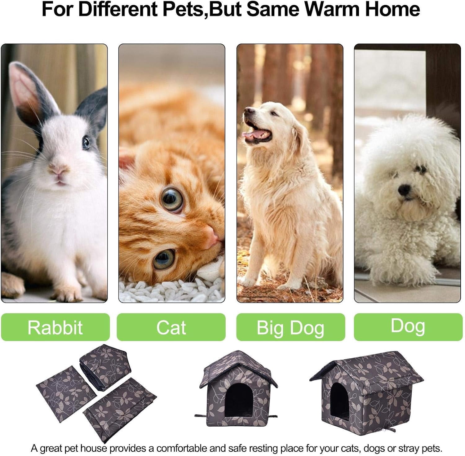 RKXQT Outdoor Pet House, Waterproof Thickened Cat Nest Tent Cabin Pet Products, Kitten House Outdoor Heated Cat Shelter-L
