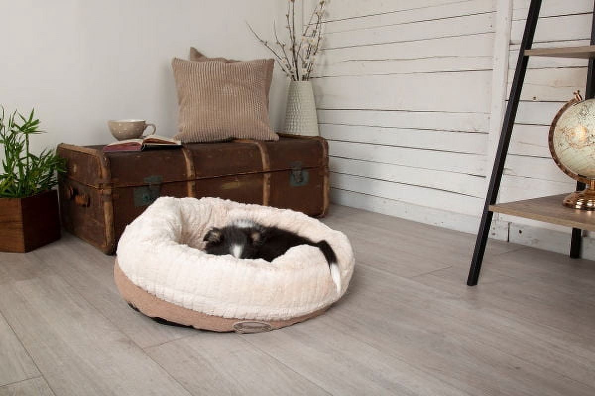 Scruffs® Ellen Donut Pet Bed, Textured Faux Fur and Tweed Design, Machine Washable with Non-Slip Base (XL) - Tan