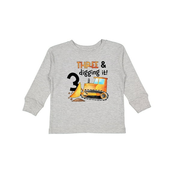 Inktastic Three and Digging It Bulldozer 3rd Birthday Boys or Girls Long Sleeve Toddler T-Shirt
