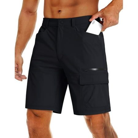 TACVASEN Mens Cargo Pants Breathable Belt Loop Button Cosure Camping Belt Loop 1 Rear Zipper Pocket Summer Shorts Black US 38