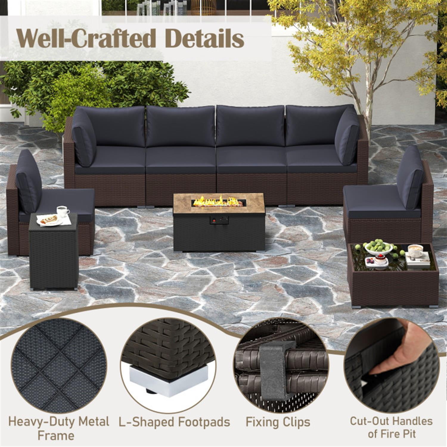 Demi Bonn 12 Pieces Outdoor Patio Furniture Set with 32" Fire Pit Table and Propane Tank Cover for Yard, Pool or Backyard, Black