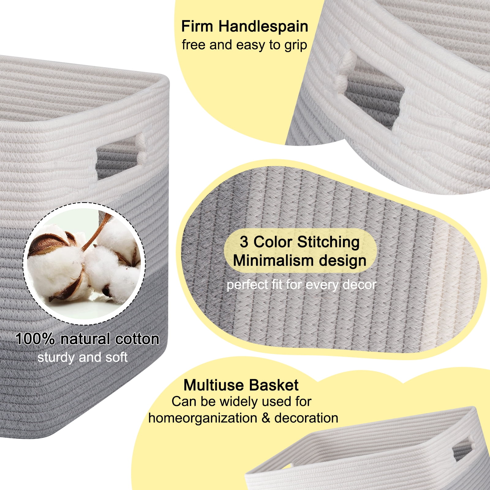 CHERISHGARD 70L Large Cotton Rope Basket, Rectangle Woven Storage Basket for Organizing Blankets,Clothes, Towels, Pillows