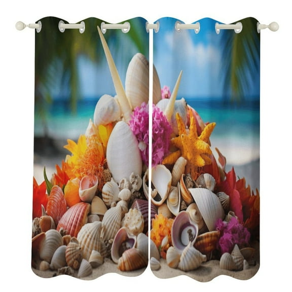 Seashell On The Beach Blackout Curtains for Bedroom Curtains Insulated Room Darkening Window Drapes for Living Room