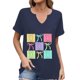 thumbnail image 1 of Corto para las Mujeres Casual Verano 2025 Pascua Impresión V-Cuello Camiseta, Ligero 95% Poliéster 5% Spandex Top para Toda la Temporada Hogar Y Diario, 1 of 7