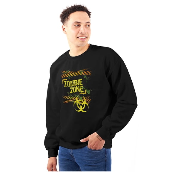 Zombie Zone Hazardous Dangerous Funny Men's Big & Tall Crewneck Sweatshirt Brisco Brands 2X