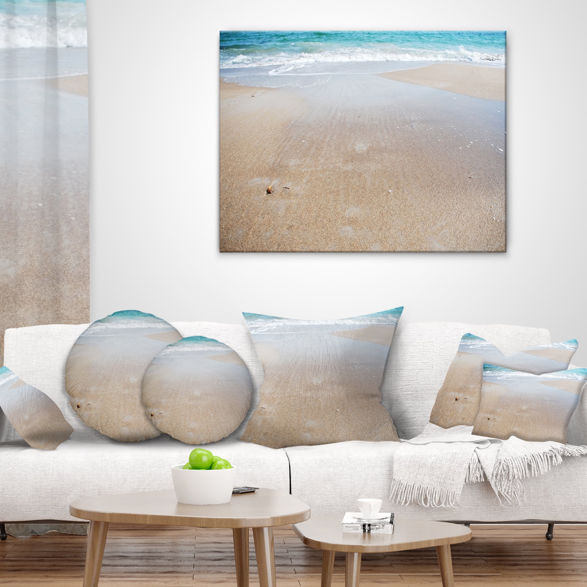Designart Crystal Clear Sea Waves on Beach - Modern Beach Throw Pillow - 18x18