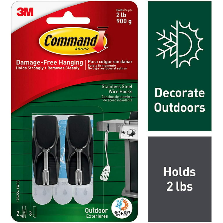 Command Outdoor 2 lb Capacity Stainless Steel Toggle Hooks, Decorate  Damage-Free, Water-Resistant Adhesive 17065S-AWES 