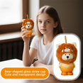 thumbnail image 6 of Bear Shaped Glass Straw Cup with Plush Hat, Cute Transparent Animal Drinkware, Novelty Christmas Gift for Kids & Adults, 6 of 7