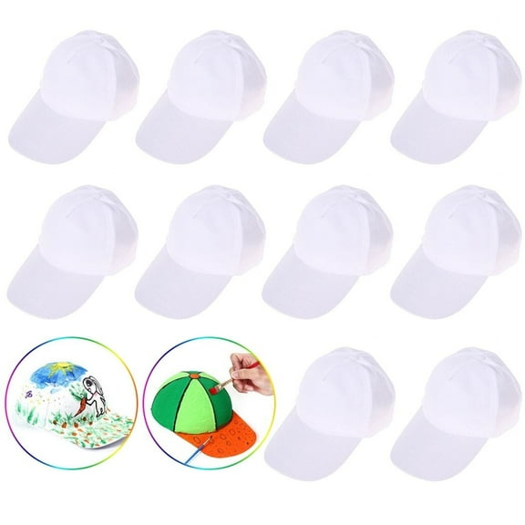 10PCS Blank Baseball Caps, Creative White Hats for Painting, Adjustable Sports Hats for Kids Aged 3-10, Polyester Summer Caps for Hiking Ourdoor