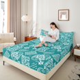 thumbnail image 3 of jejeloiu Ancient Paisley Queen Sheets For Men Women,Tropical Print Queen Sheet Sets,Teal White,4 Pieces,1 Flat Sheet, 1 Fitted Sheet and 2 Pillowcases, 3 of 6