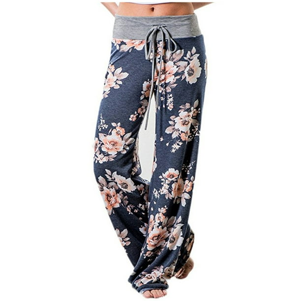Pantalon Large à Imprimé Floral Pyjama Décontracté pour Femmes