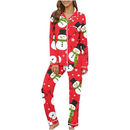 VBTAPA Christmas Pajama Sets for Women Long Sleeve Holiday Sleepwear Button Down Nightwear Soft Pj Loungewear with Pockets Xmas Gift 2024 Deals of The Day Prime Today Red M