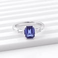 thumbnail image 2 of Blue Jewel Silver 14K White gold Plated Ring - Modern 1.9 Ct Elongated Emerald Cut Diamond Ring for Women's - Mid Century Birthstone Engagement Rings for Her - Gorgeous Anniversary Gift for Women's, 2 of 9