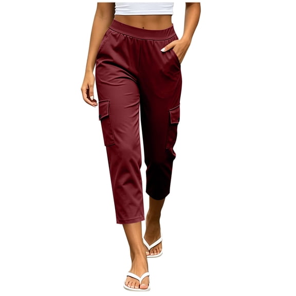 yillto Capris for Womens Straight Leg Pants with Pockets Fashion Cargo Outfit High Waist Dressy Pant