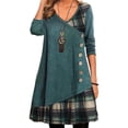 thumbnail image 1 of Innerwin Robes Courtes Col en V Mini Robe de Soirée à Carreaux Cousue Sexy Vert Noirâtre L, 1 of 2