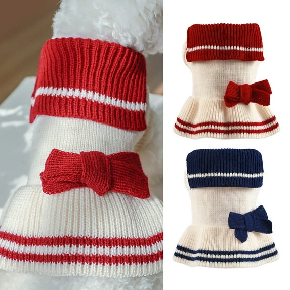 Dengjunhu Pet Sweater Doll Collar Elastic Princess Style Comfortable Two-legged Keep Warm Acrylic Sweet Ladylike Dog Dress for Autumn