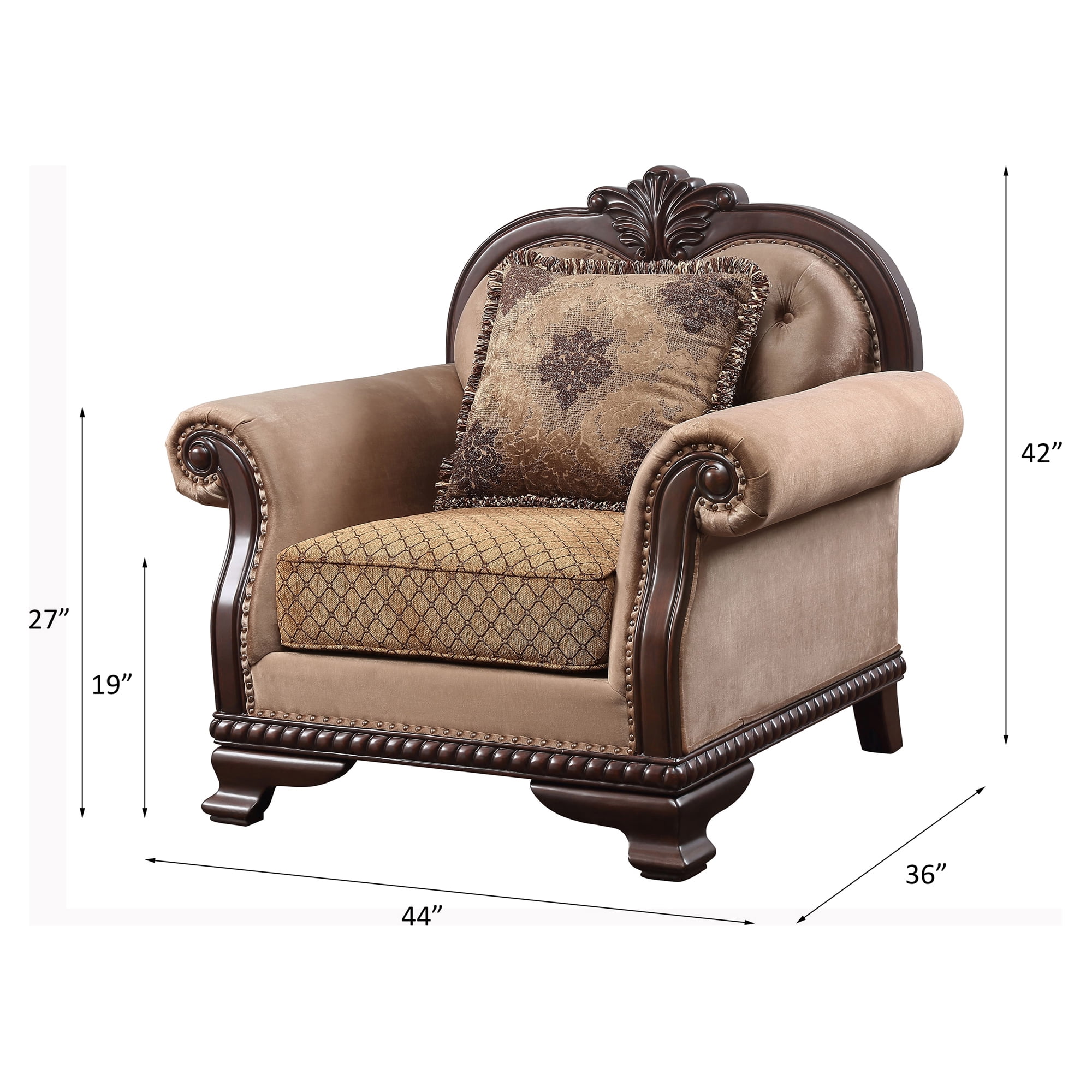 ACME Chateau De Ville Rolled Arm Accent Chair in Beige and