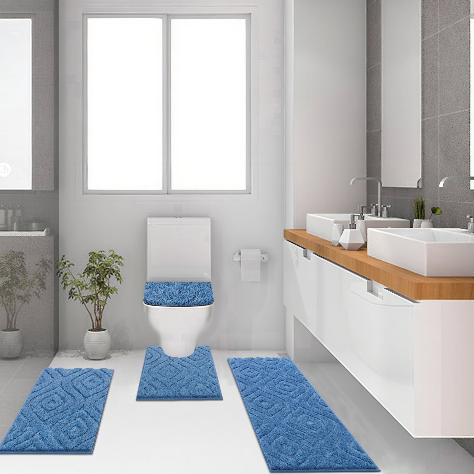 Ileading Bathroom Rugs Sets 4 Piece, Super Soft and Absorbent Non Slip Microfiber Toilet Bathroom Mats