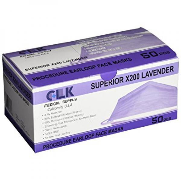 CLK ME3399L Medical Supply Superior X200 Procedure EarLoop Face Masks, Lavender by