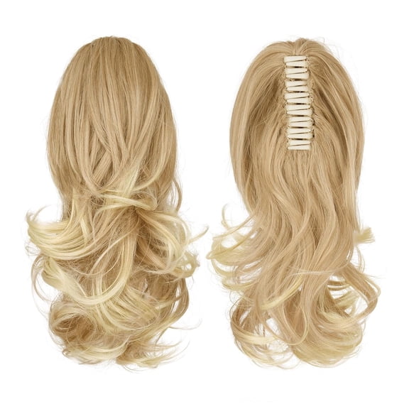 WEIF-13" Ponytail Extension Long Curly Ponytail Clip in Claw Hair Extension Natural Synthetic Hairpiece for Women,Light Golden Brown Mix Blonde