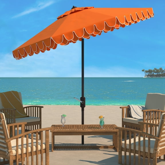 SAFAVIEH Elegant 9' Market Auto Tilt Patio Umbrella, Orange