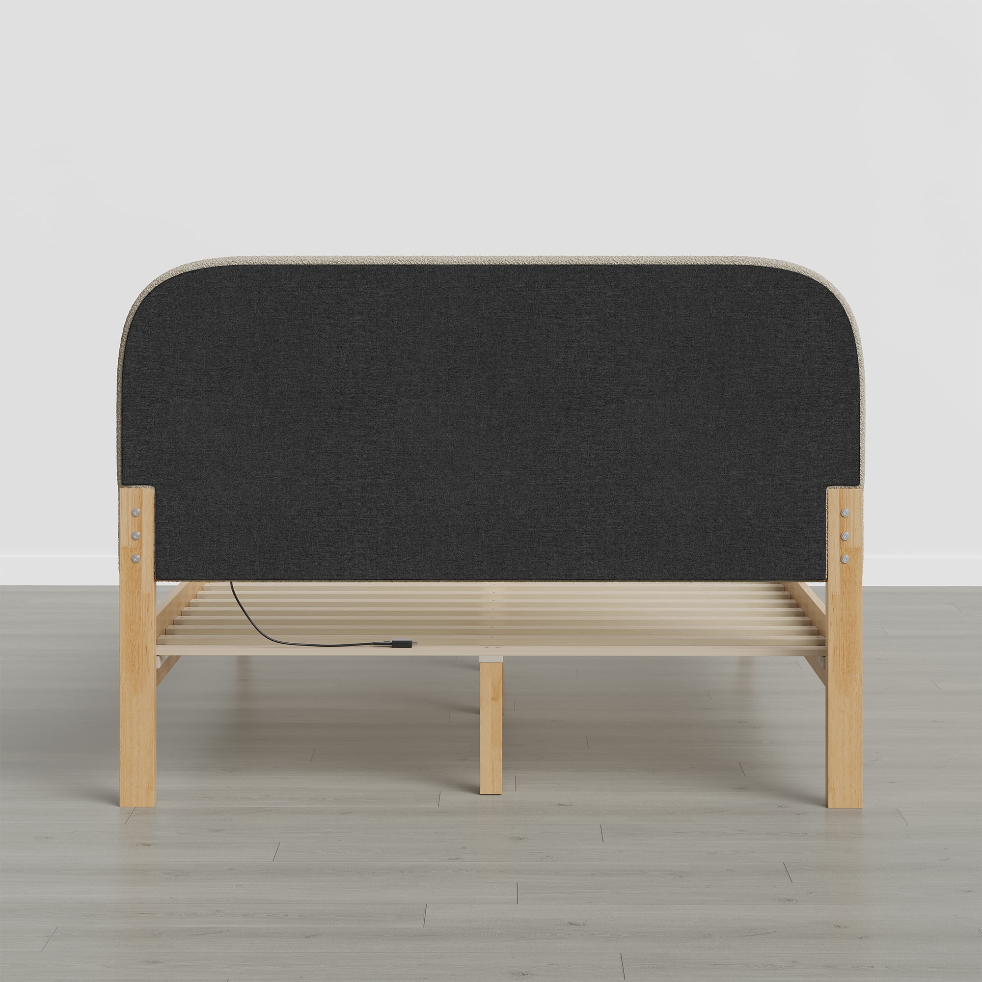 Spruce & Spring Modern Upholstered Bed Frame with Bouclé Headboard, USB & Type-C Charging Ports, Queen