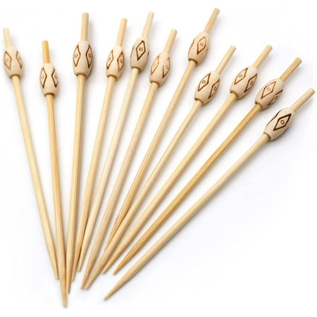 

BLUE TOP 100PCS Oval Wood Pearl Cocktail Picks for Drinks&Food 4.7 Inch Fancy Decorative Cocktail Toothpicks Food Picks Decorative Bamboo picks for Hallowen Parties Bar Hotel Events July 4th