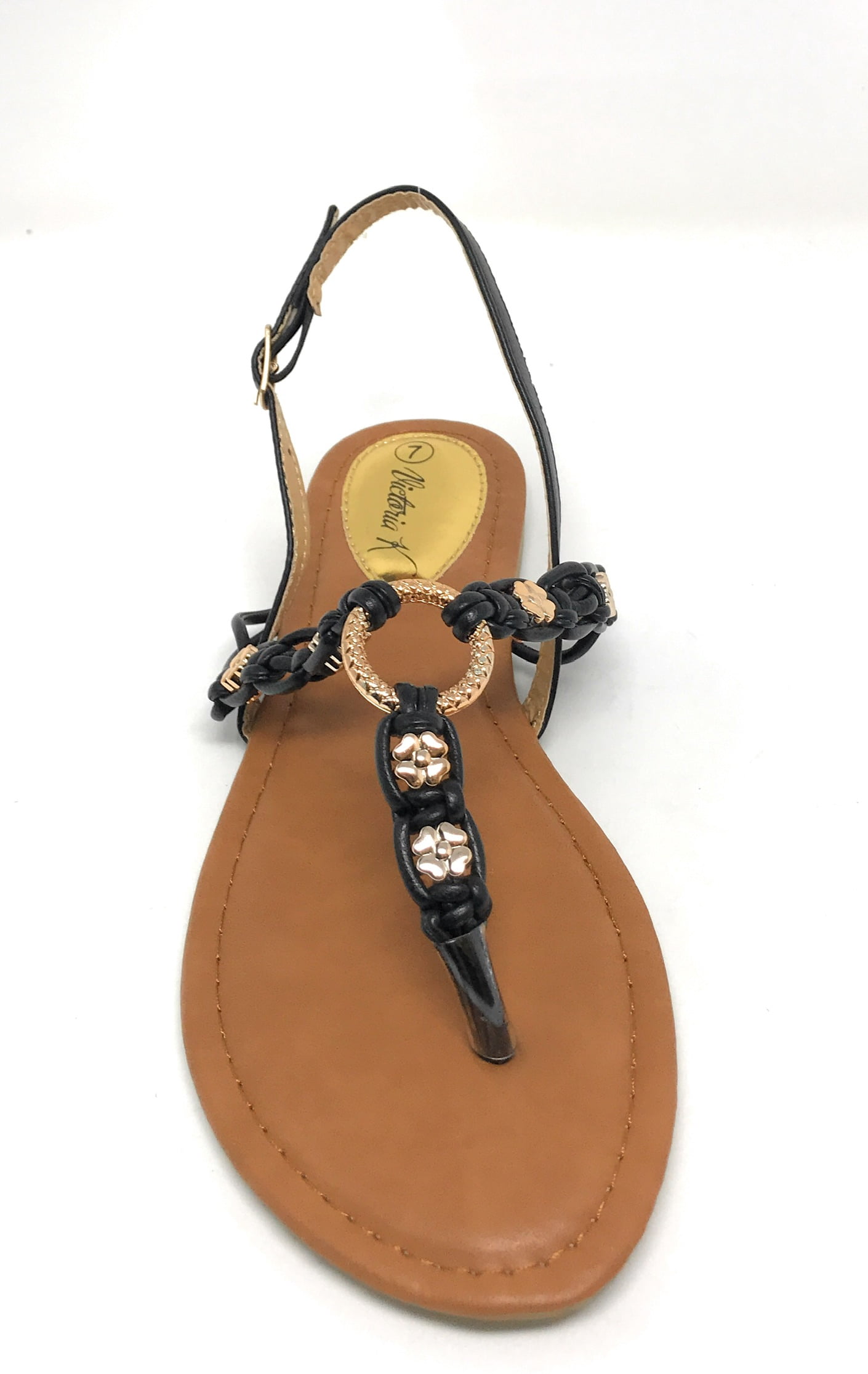 Victoria K Women's Multi Knots With Metallic Beads and Gold Centered Ring Sandals