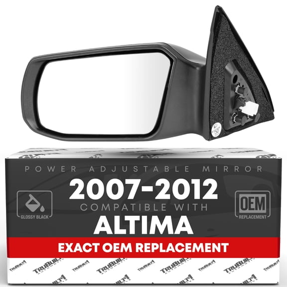 Driver Side Mirror Replacement - Compatible with 2007-2012 Nissan Altima Sedan - Powered Adjustment, Non-Foldable, Flat Glass - Smooth Black, 8H3P - OEM 96302JA04A, 955-708, NI1320163