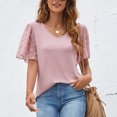thumbnail image 2 of Camisa de manga corta acampanada con cuello en V para mujer, Top informal de verano para ocio, oficina y escuela, 2 of 5