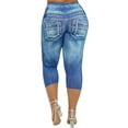 thumbnail image 4 of WISEFIN Womens Plus Size Stretch 3/4 Cropped Pants Imitation Denim Leggings Capri, 4 of 4
