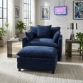 thumbnail image 3 of Accent Chair with Ottoman, Modern Lounge Club Chair, Chenille Upholstered Armchair with Footrest, Comfy Reading Chair for Living Room Bedroom Small Space, Blue, 3 of 15