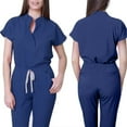 thumbnail image 2 of Scrubs Sets for Women 2026 Spring Summer V-Neck Scrub Top & Drawstring Jogger Scrub Pants Quick Dry Nursing Workwear Stretch Medical Uniform with Multi Pocket for Nurse Esthetician Navy S, 2 of 4