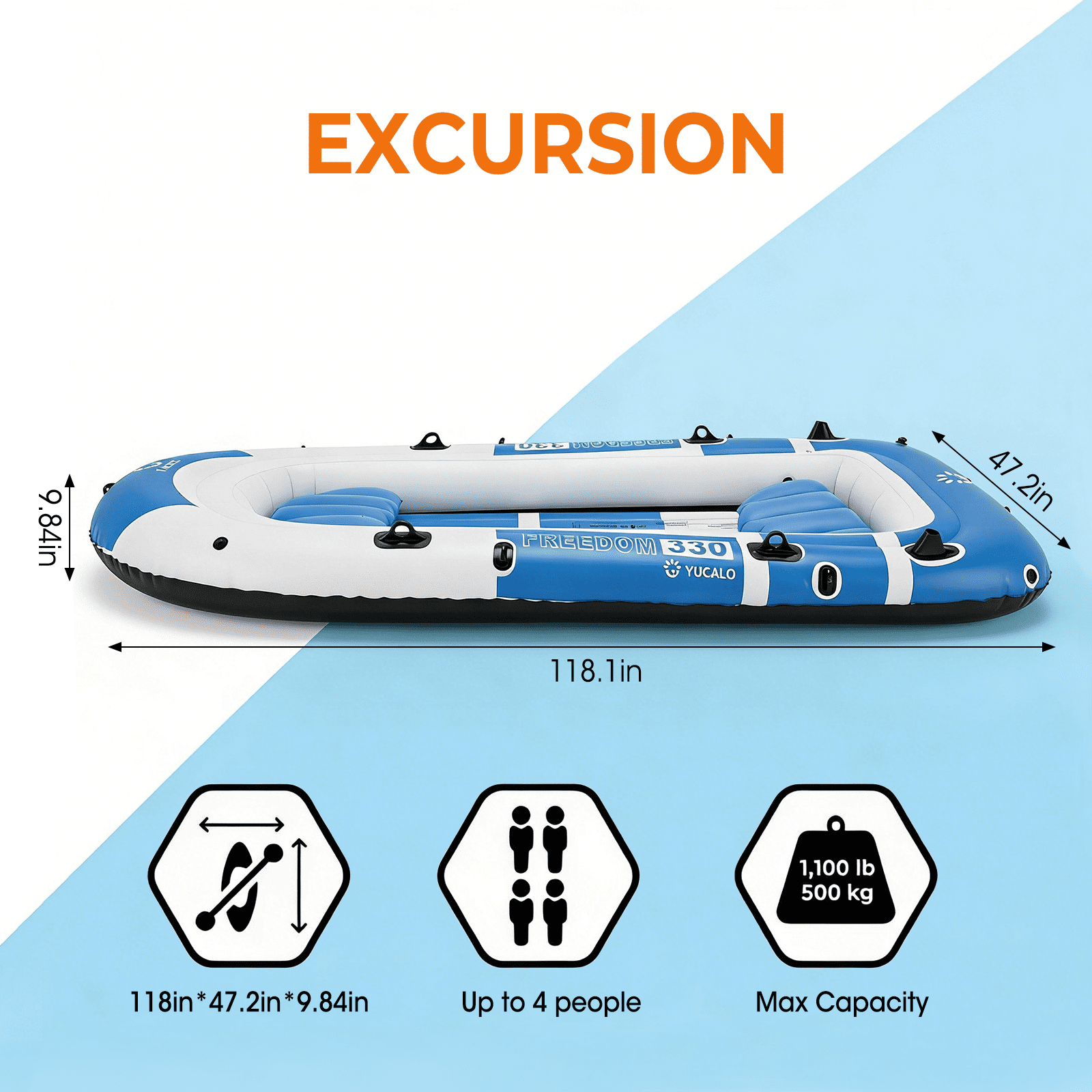 MQHUAYU 4 Person Inflatable Boat Series with Seats, Includes a Pair of Deluxe Oars,10.49FT×4.6FT