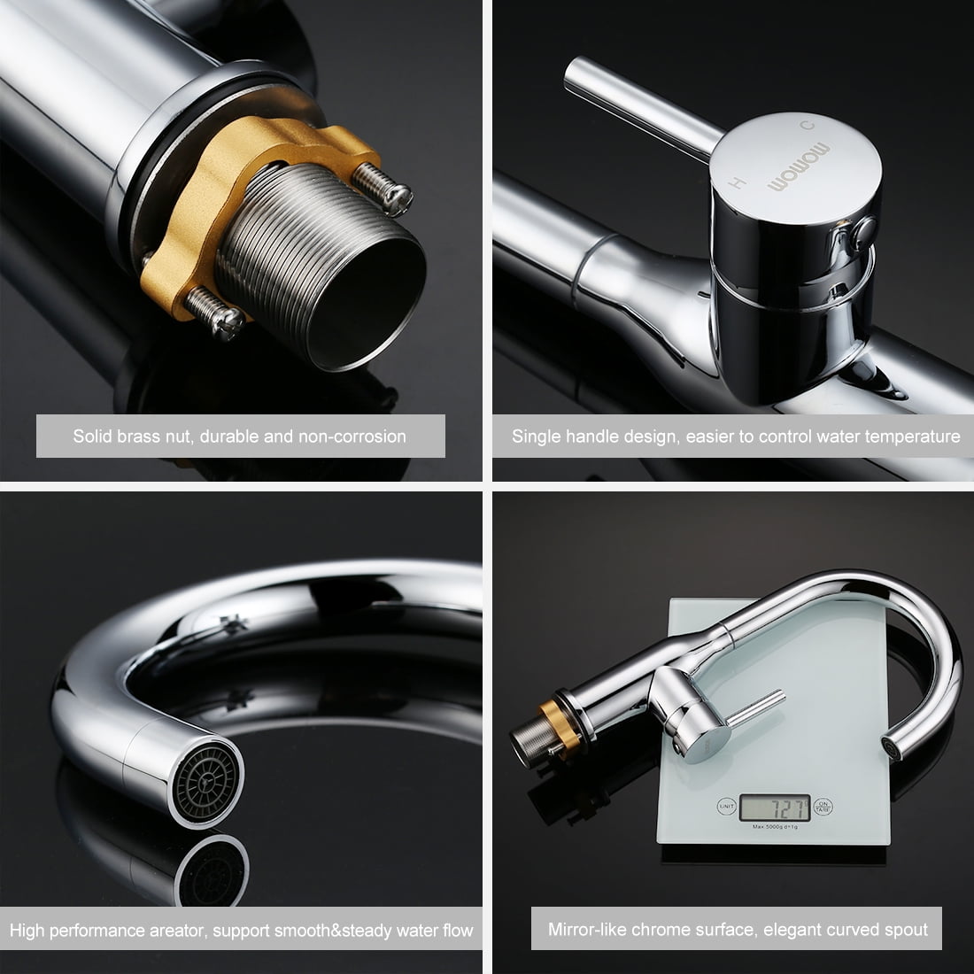 WOWOW  Kitchen Sink Faucet Chrome High Arc Single Handle Kitchen Bar Faucet