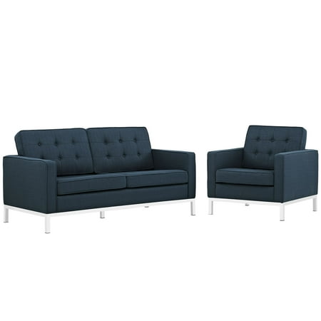 - Modern Contemporary Urban Design Living Lounge Room Sofa Set ( Set of Two), Navy Blue, Fabric