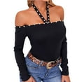 thumbnail image 1 of Babysbule Hauts pour Femmes en Liquidation Mode Femmes Décontracté Ample Pulls Manches Longues T-Shirts à Perles, 1 of 8