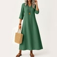 thumbnail image 2 of WTOBBY Women's Solid Color V-Neck 3/4 Sleeve Maxi Dress, Bohemian Style Beach Dress with Pockets for Comfortable Vacation Wear,Dark Green 2XL, 2 of 5