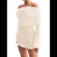 thumbnail image 3 of Vestido Elegante Tipo Suéter de con Hombros Descubiertos para Mujer, Ajustado, de Larga y Crochet Albaricoque M, 3 of 7