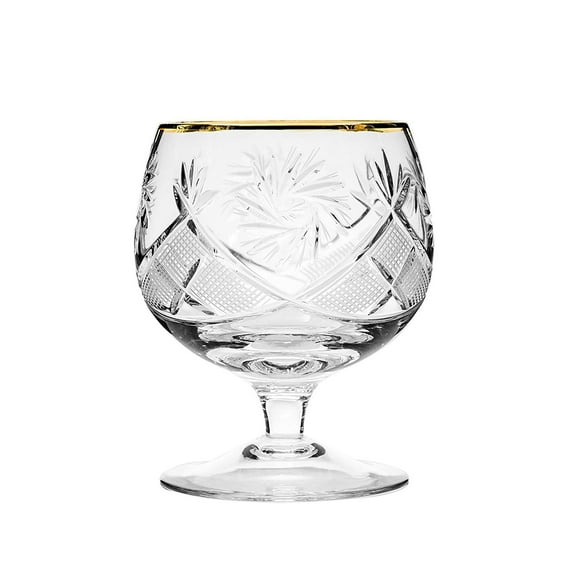 Elegant and Modern Russian Cut Crystal Brandy Glass Set for Hosting Parties and Events - 10 oz Brandy Glass Gold Rim, Set of 6