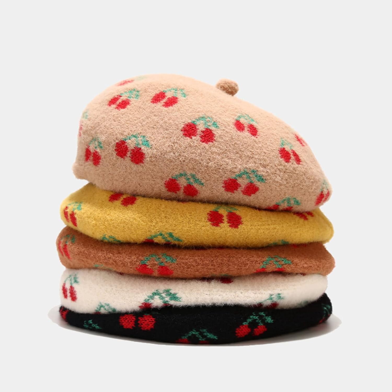 YooGuoGuo Wool Warm Beret Hats for Women Cute Cherry Design Hat Outdoor Fruit Painter Winter Autumn Bonnet Caps