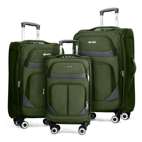 New York Xpress 3-Piece Softside Luggage Set Lightweight Spinner Expandable Suitcases, 20"/24"/28", Green/Grey, WD8815