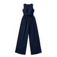 thumbnail image 6 of Women's Jumpsuits V Neck Sleeveless Wide Leg Pants Tie Waist High Waisted Summer Casual Vacation Beach Wedding Guest Dressy with Pockets Navy, 6 of 8