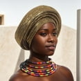 thumbnail image 4 of Tied African Hats Gold Auto Gele African Head Wraps Church Turban for Women, 4 of 5