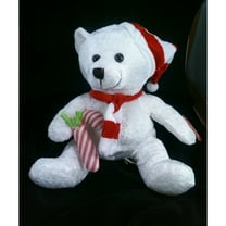 Cuddly Cousins Plush Holiday 10" Teddy Bear White With Striped Red/White Hat Scarf Candycane