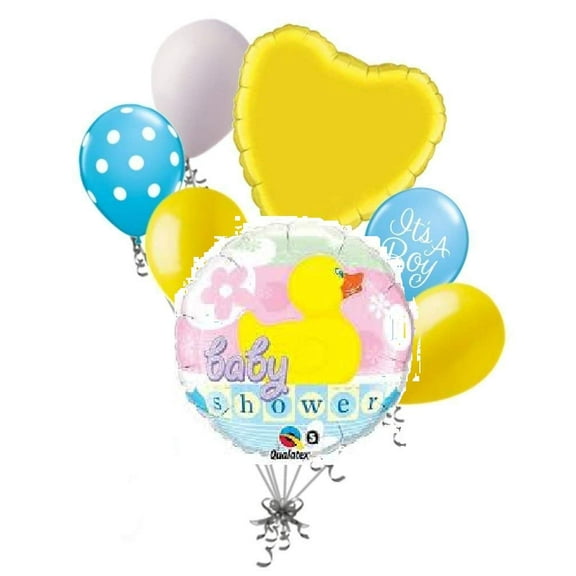 DalvayDelights Duck It's a Boy Baby Shower Yellow Blue 7 Pc Party Mylar & Latex Balloons Set
