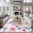 thumbnail image 4 of Pink Flowers Area Rugs Collection 5'x8', Spring Floral Butterfly Leaves Plants Rustic Plaid Non Slip Indoor Rectangle Throw Runner Rug Floor Mat Carpet for Living Room Dining Table Bedroom Nursery, 4 of 9